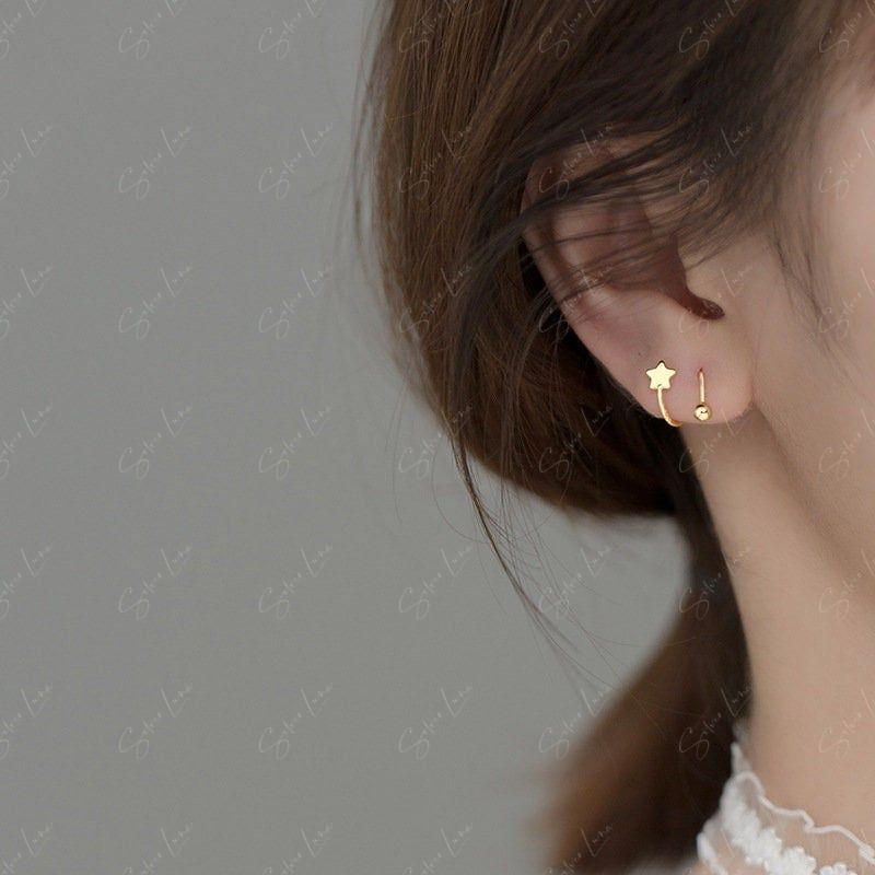 Spiral twist star screw ball sterling silver earrings