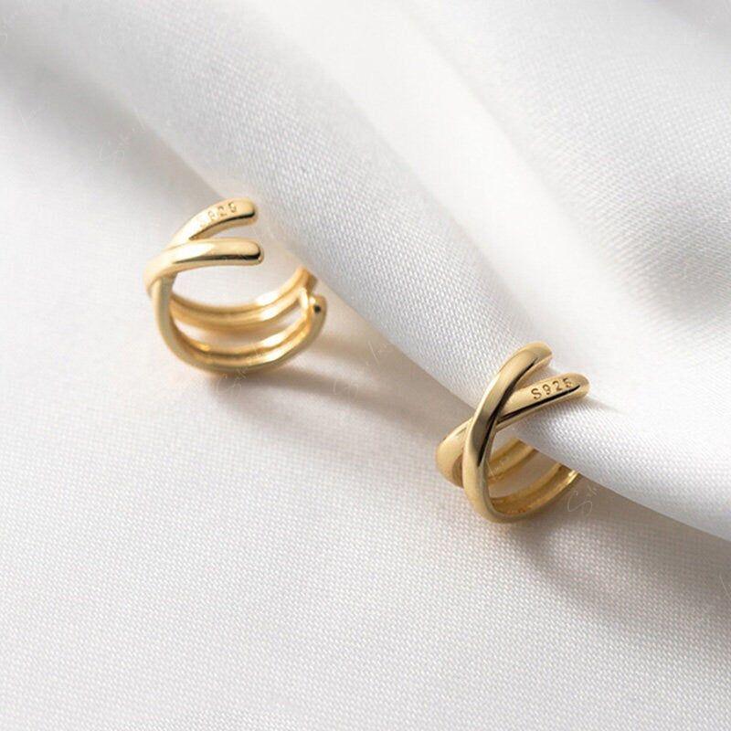 Cross clip on non piercing ear cuffs in sterling silver