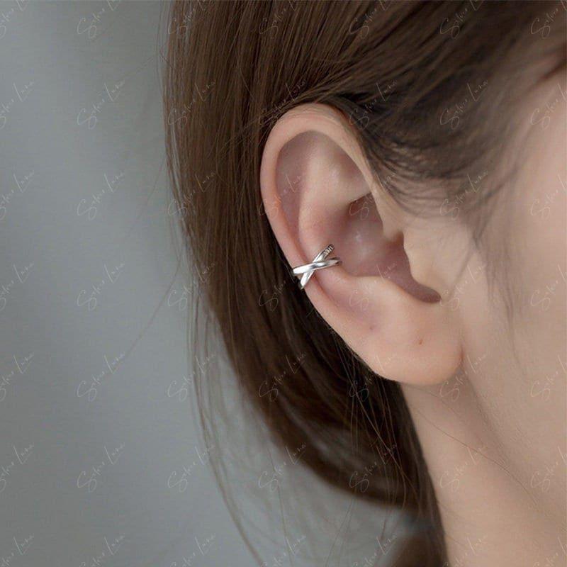 Cross clip on non piercing ear cuffs in sterling silver