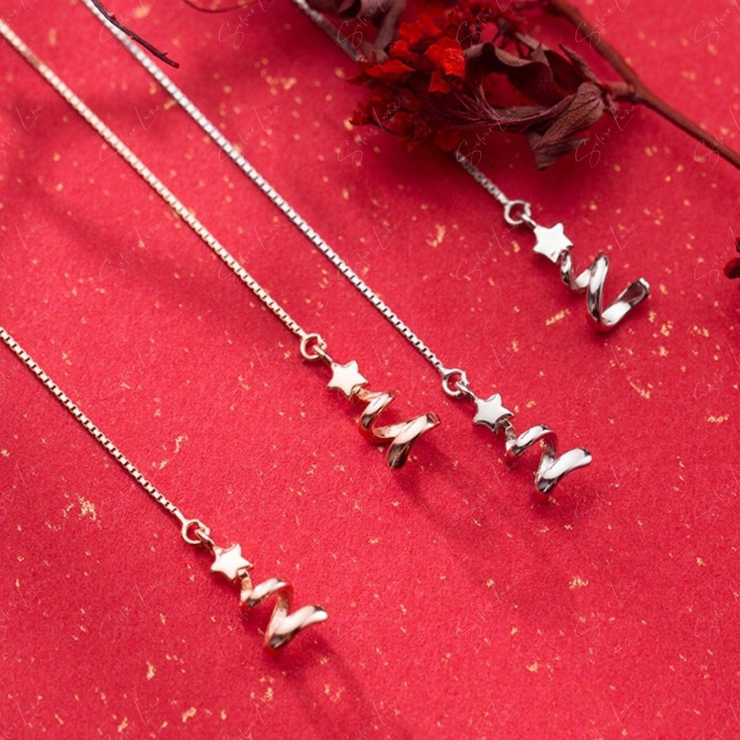 Christmas tree drop ear threaders