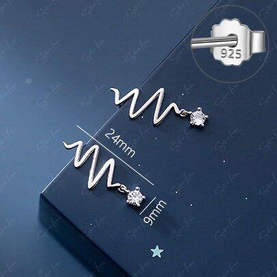 Wavy star drop sterling silver stud earrings
