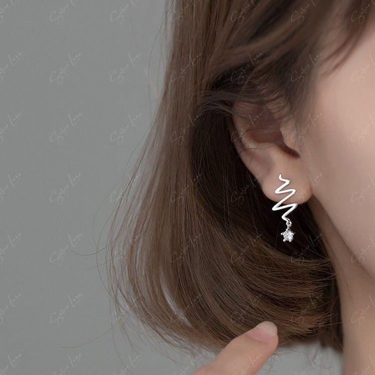 wave star drop stud earrings