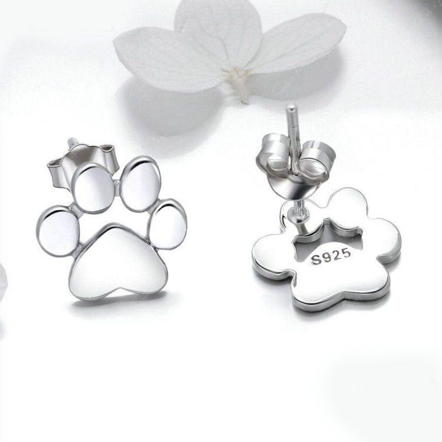 pet paws silver stud earrings