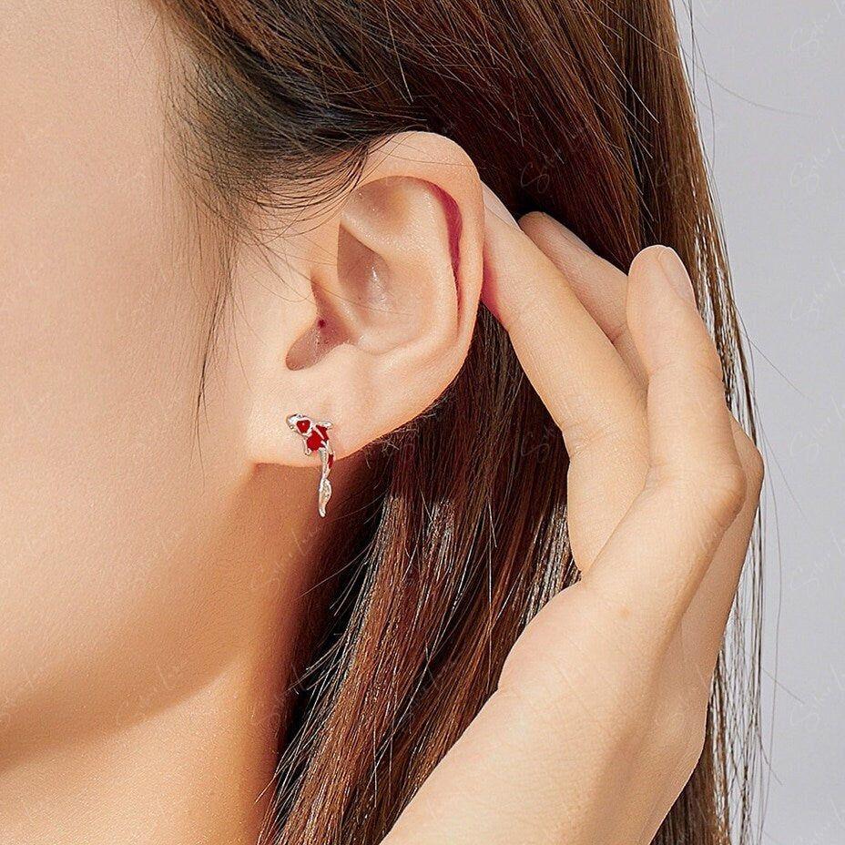 Lucky Koi fish sterling silver stud earrings