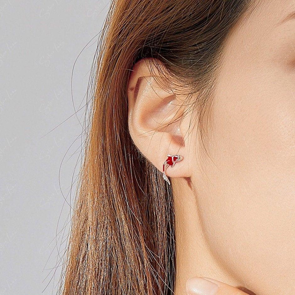 Lucky Koi fish sterling silver stud earrings
