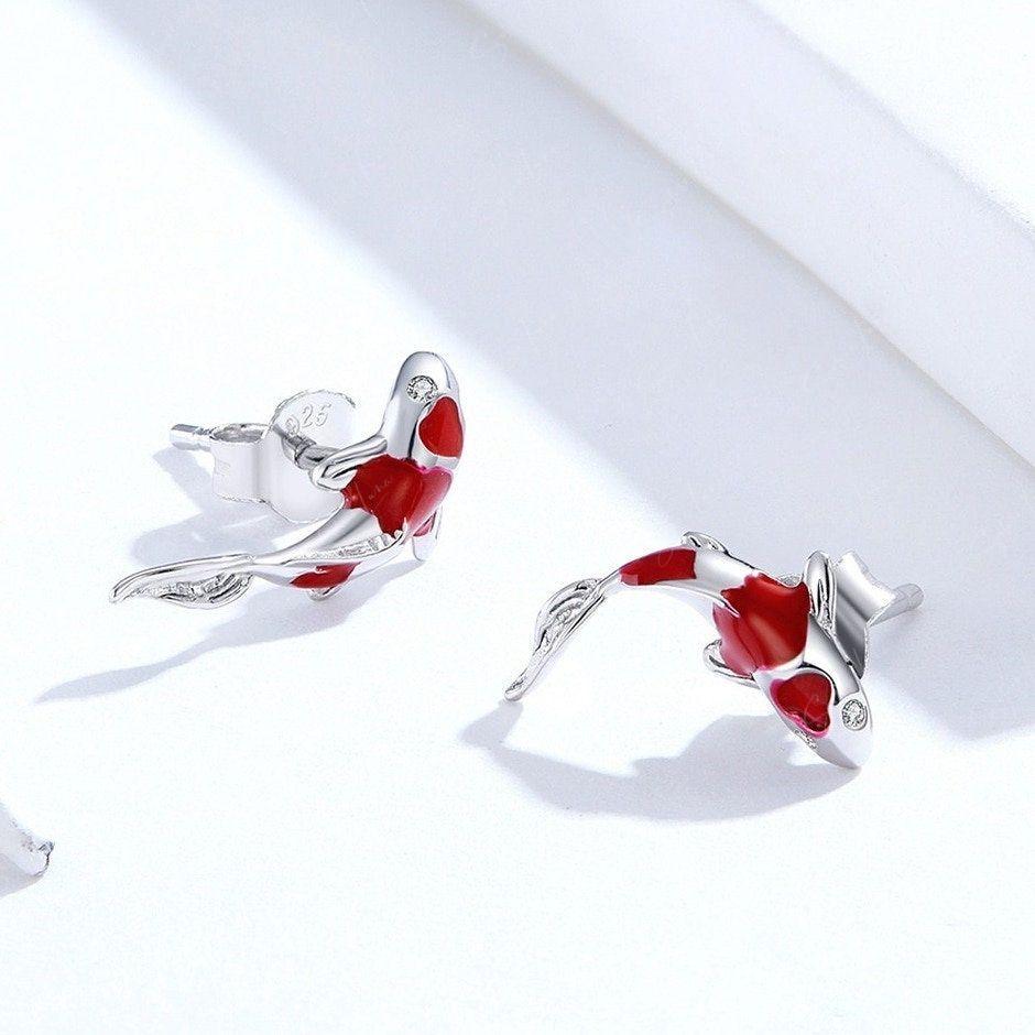 Lucky Koi fish sterling silver stud earrings
