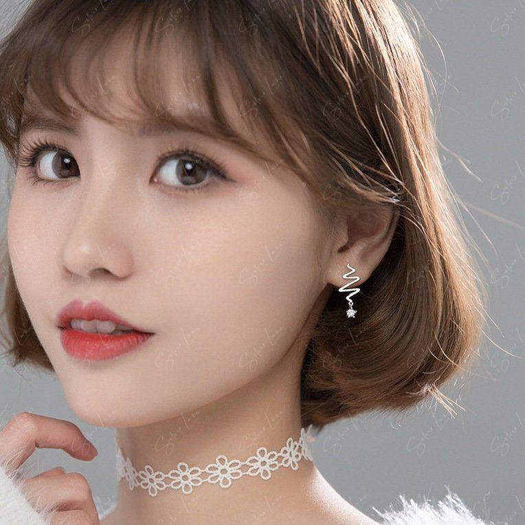 wavy star drop silver earrings