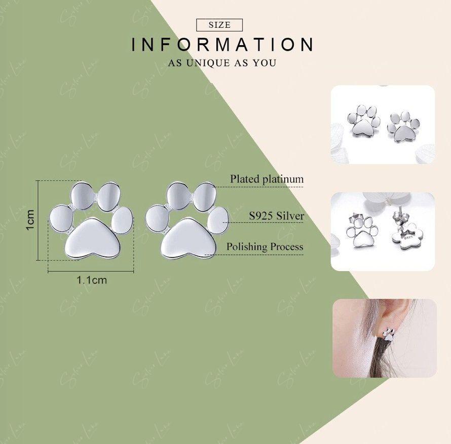 Silver dog paw sterling silver stud earrings
