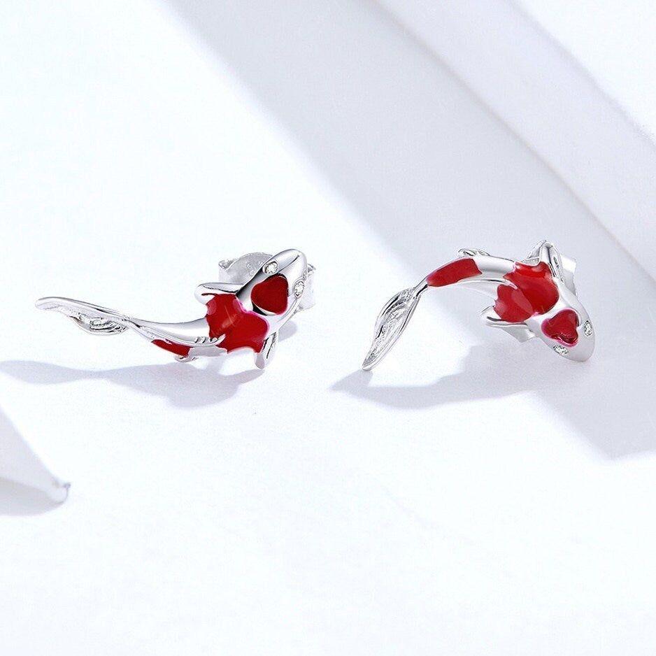 Lucky Koi fish sterling silver stud earrings