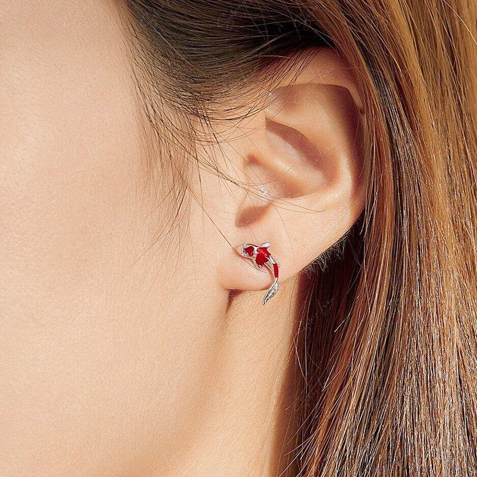 Lucky Koi fish sterling silver stud earrings
