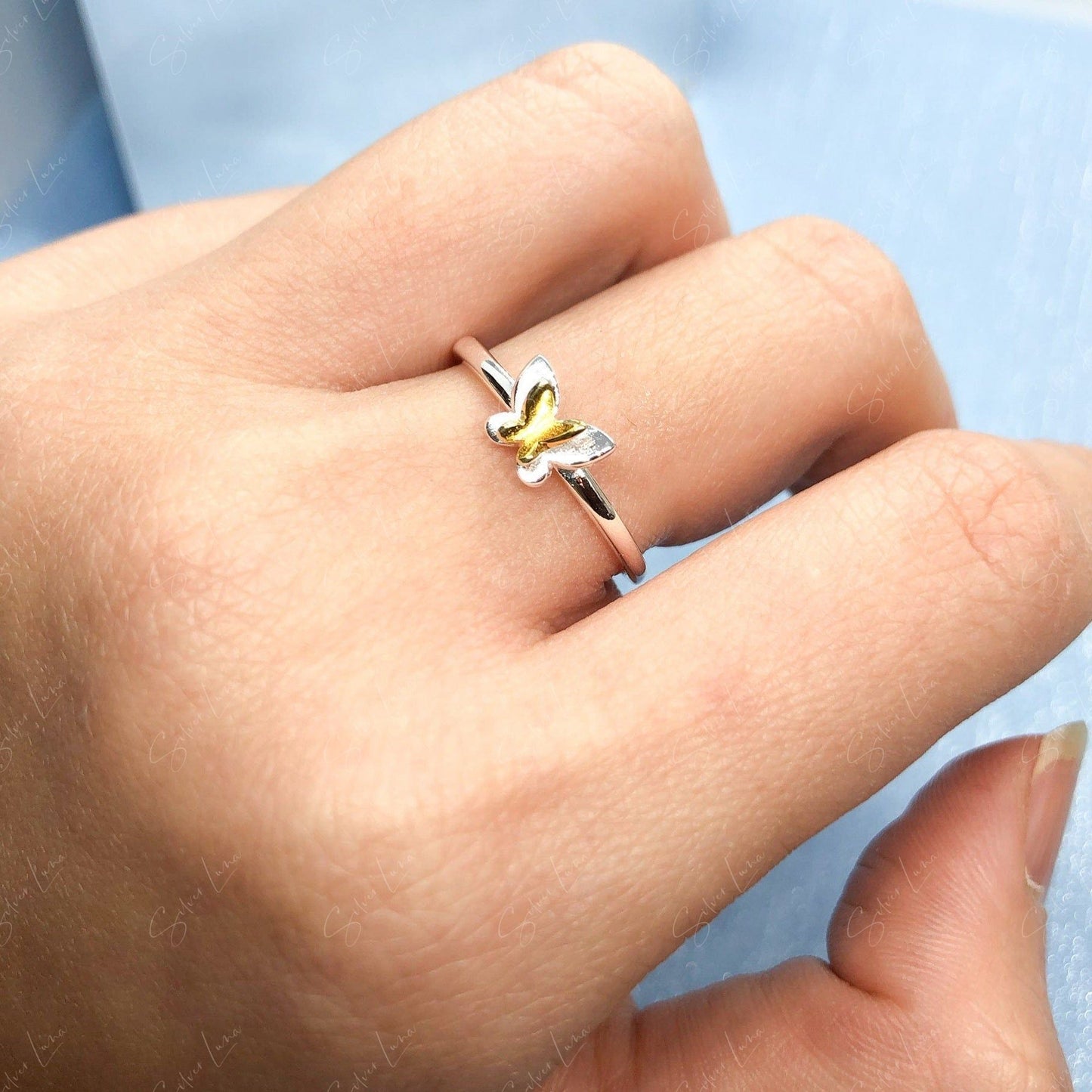 Two wings butterfly adjustable sterling silver ring