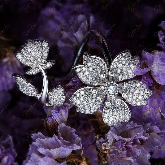 cubic zirconia cherry blossom silver ring