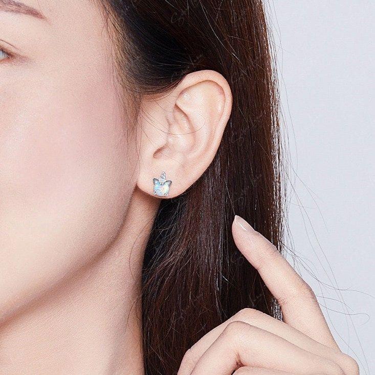 Unicorn opal stone sterling silver stud earrings