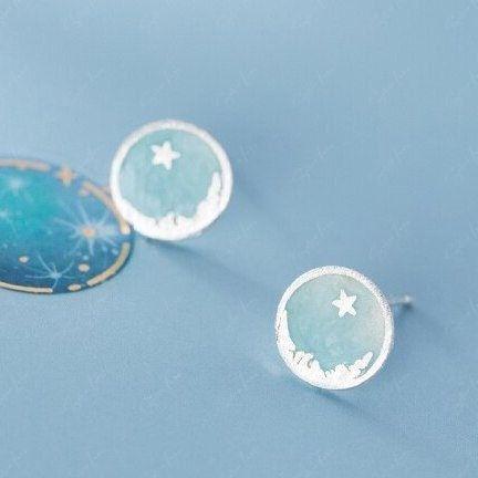 Blue Starry Sky sterling silver stud earrings