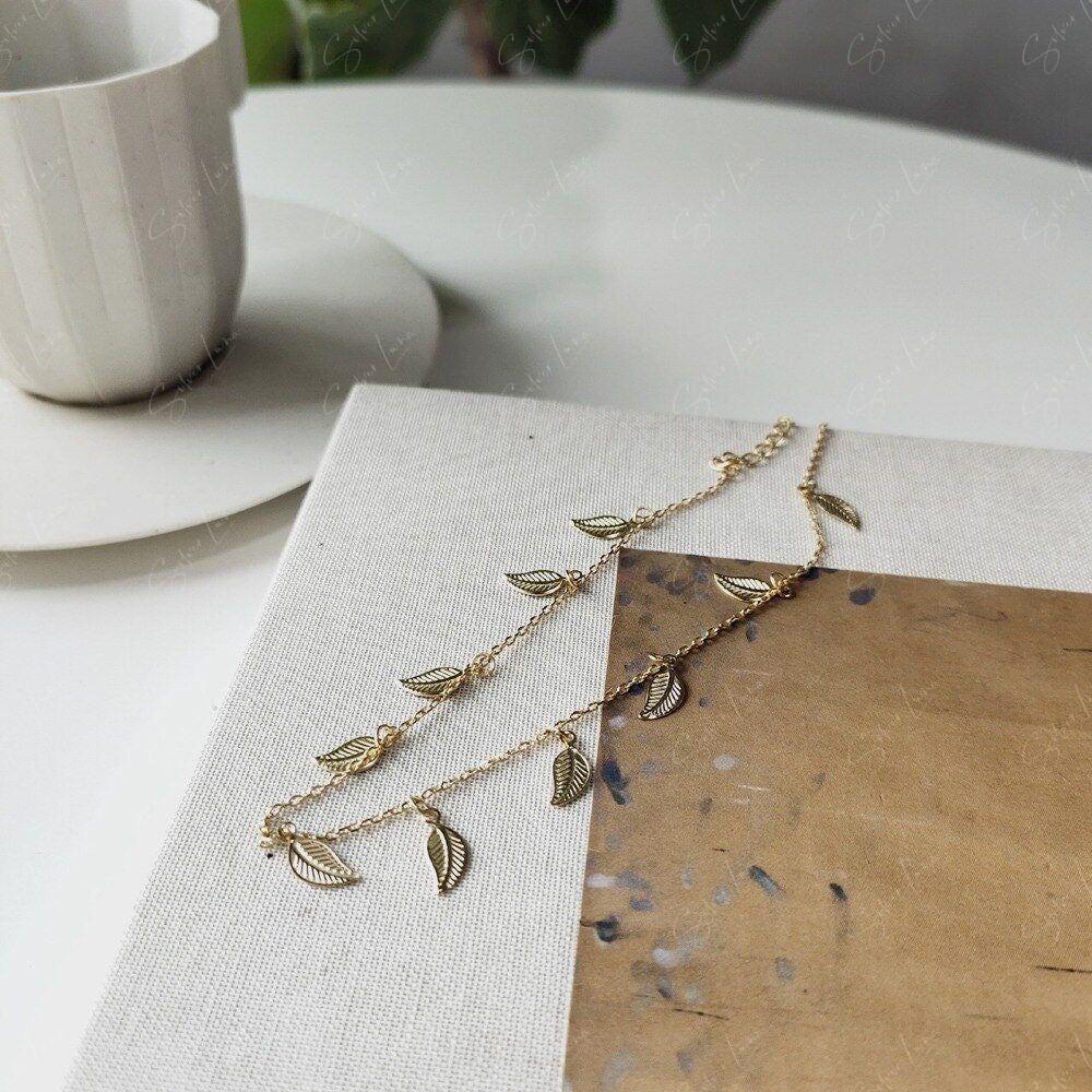 gold leaf charms ankle bracelet