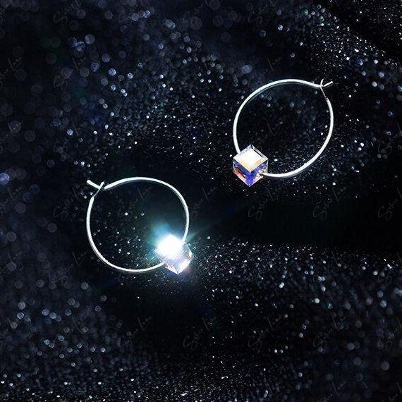 square crystal hoop earrings