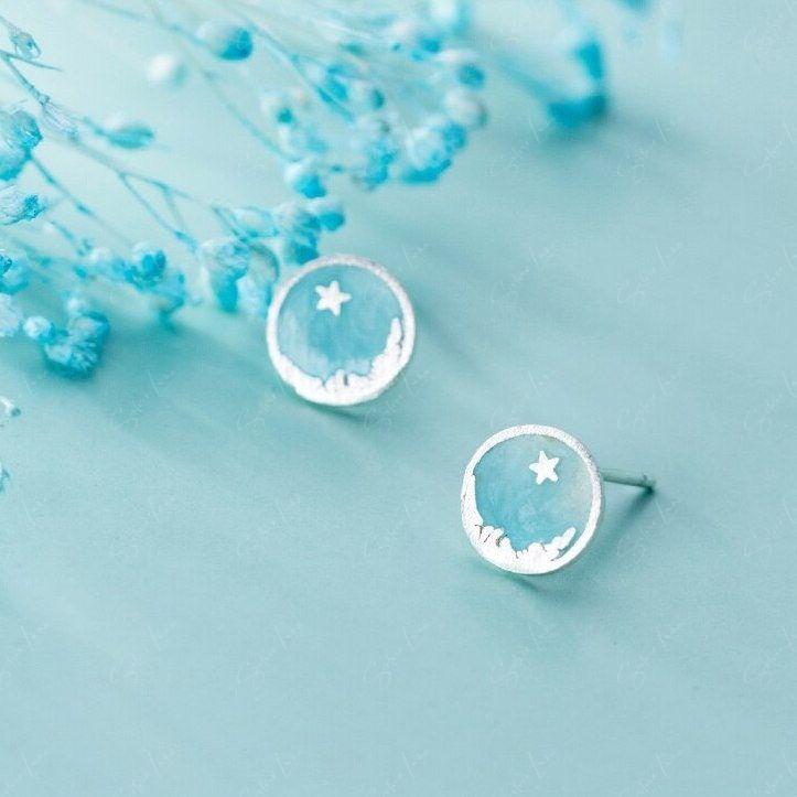 Blue Starry Sky sterling silver stud earrings