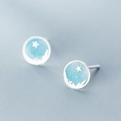 Blue Starry Sky sterling silver stud earrings
