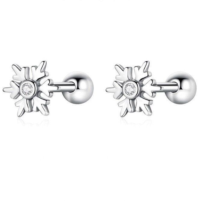snowflake screw back stud earrings