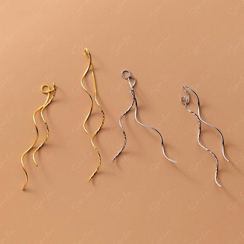 silver wave ear threader earrings