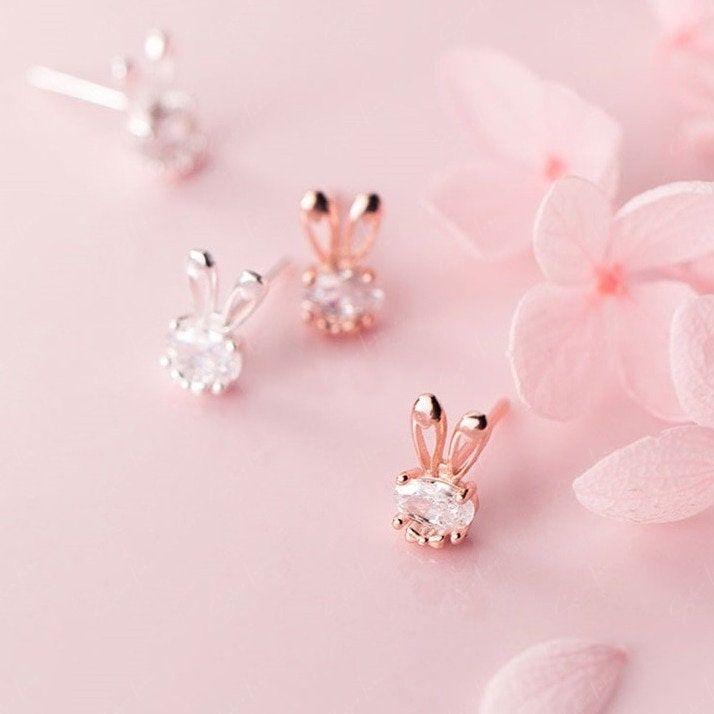 Cute bunny ears sterling silver stud earrings