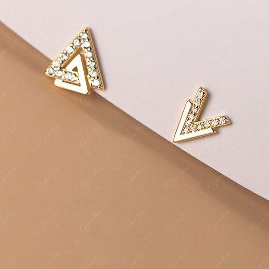 Abstract triangle and V shape sterling silver stud earrings