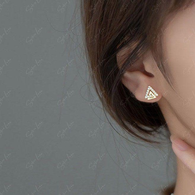 Abstract triangle and V shape sterling silver stud earrings