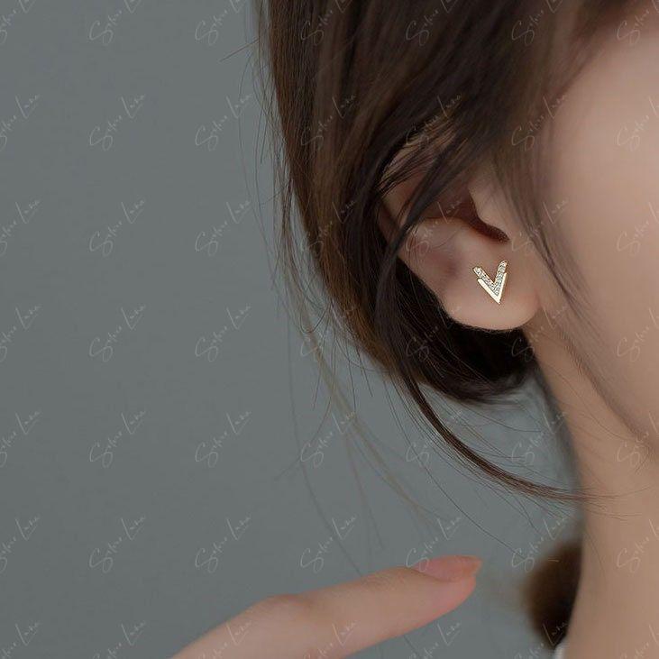 Abstract triangle and V shape sterling silver stud earrings