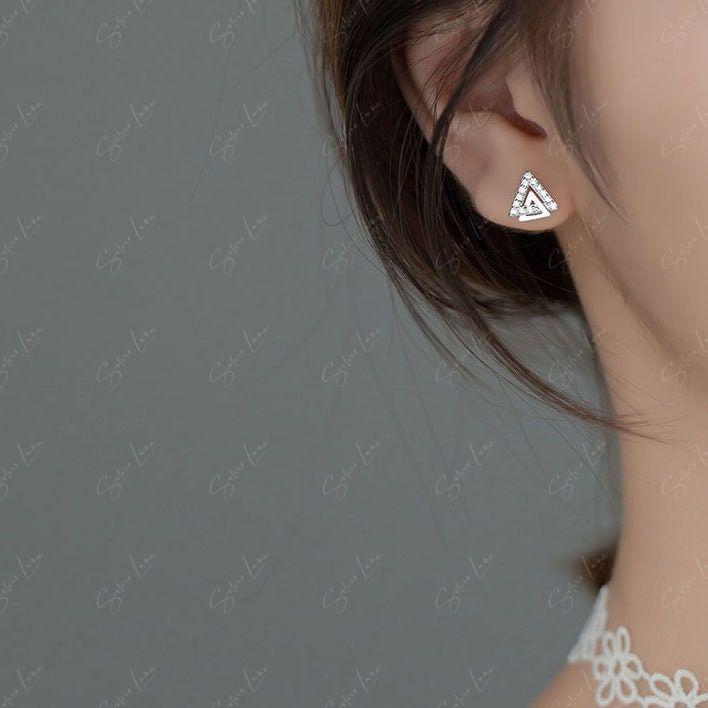 Abstract triangle and V shape sterling silver stud earrings