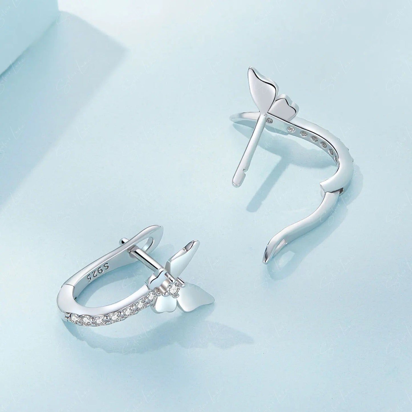 Butterfly cubic zirconia latch back hoop earrings