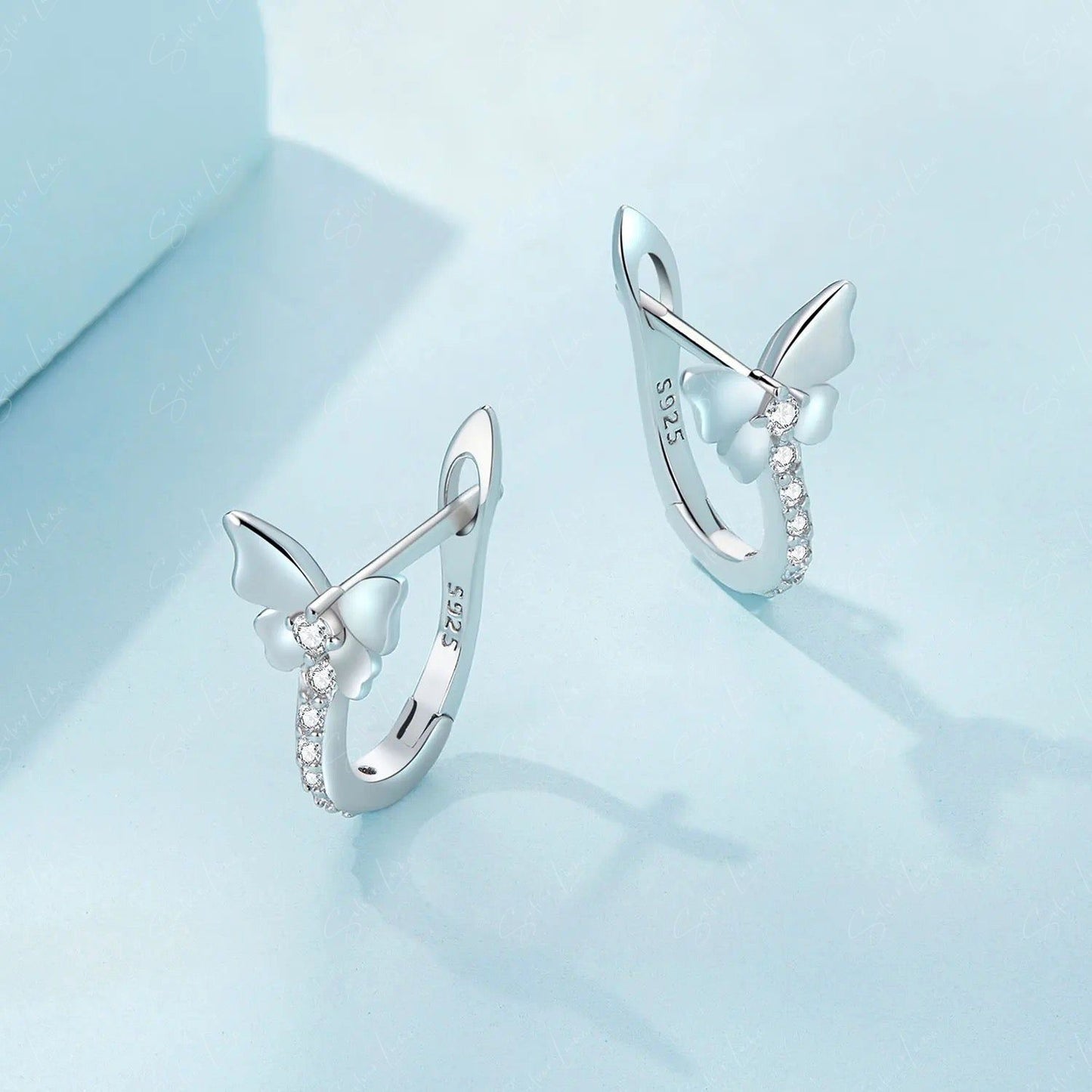 Butterfly cubic zirconia latch back hoop earrings