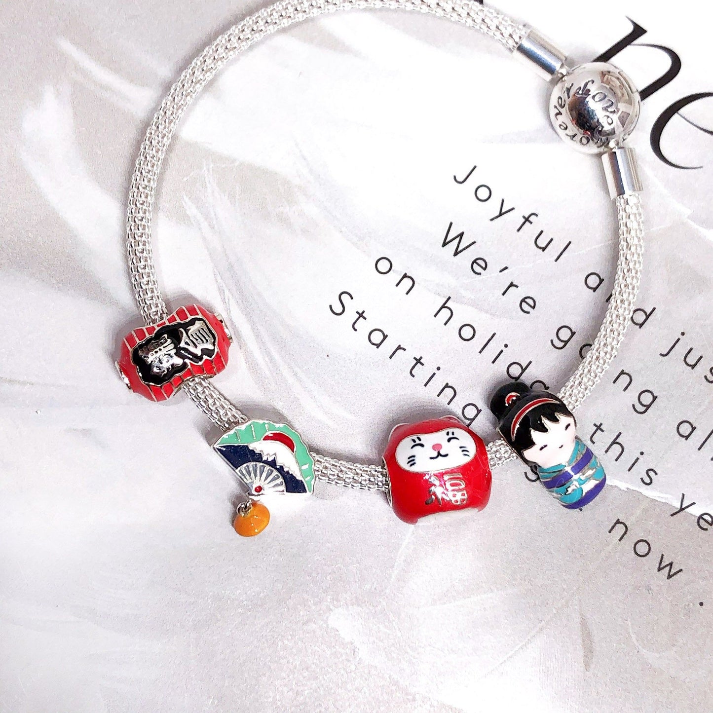 Japanese motif sterling silver enamel charm