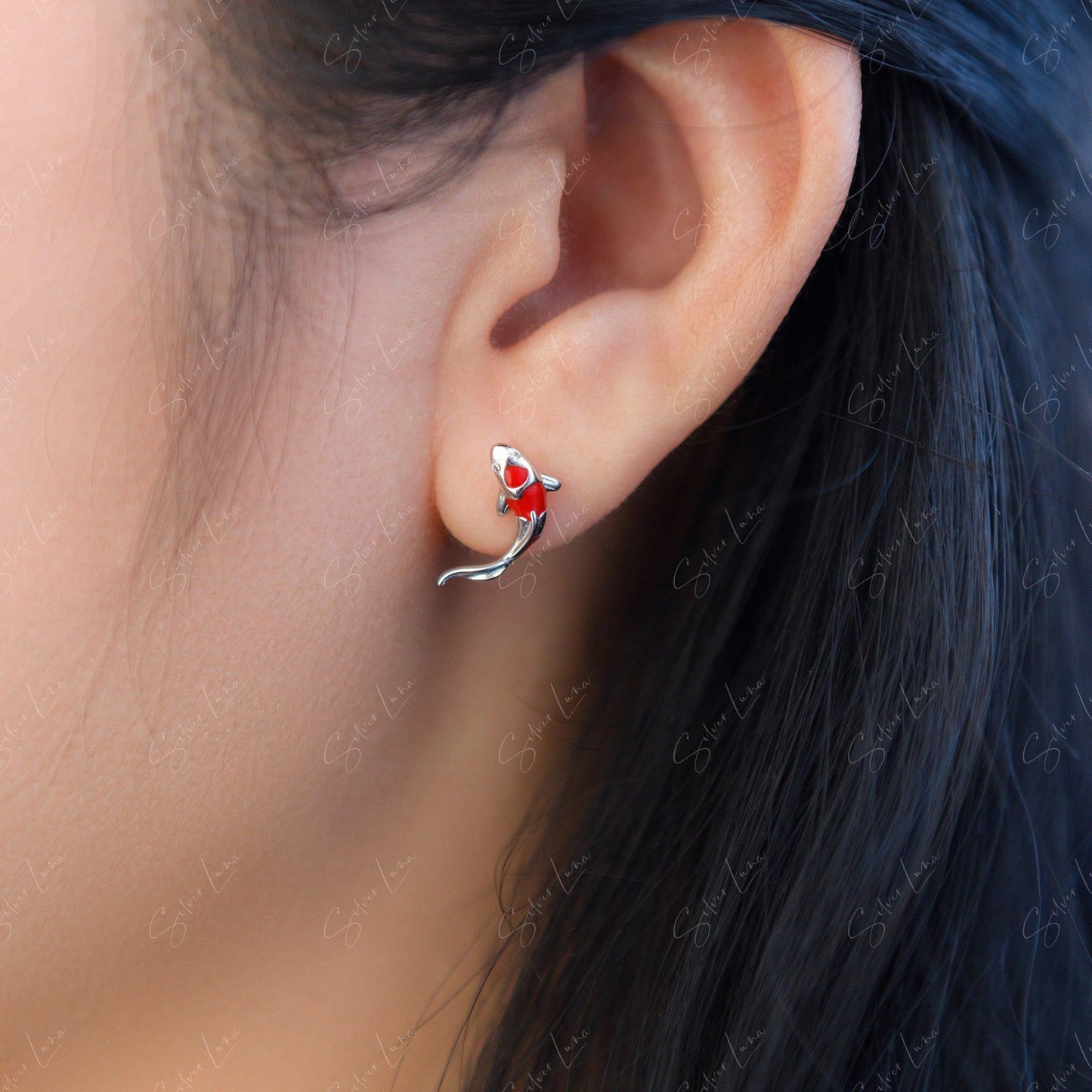 Lucky Koi fish sterling silver stud earrings