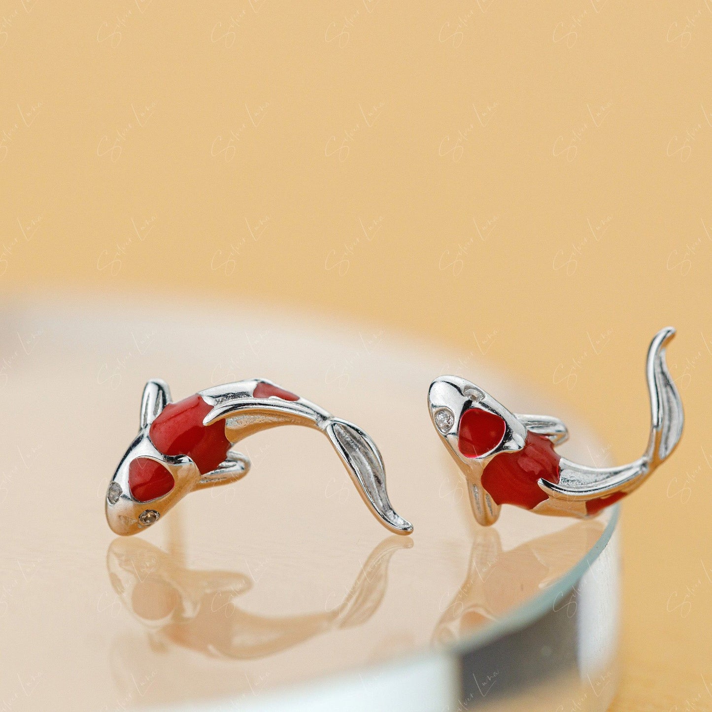Lucky Koi fish sterling silver stud earrings