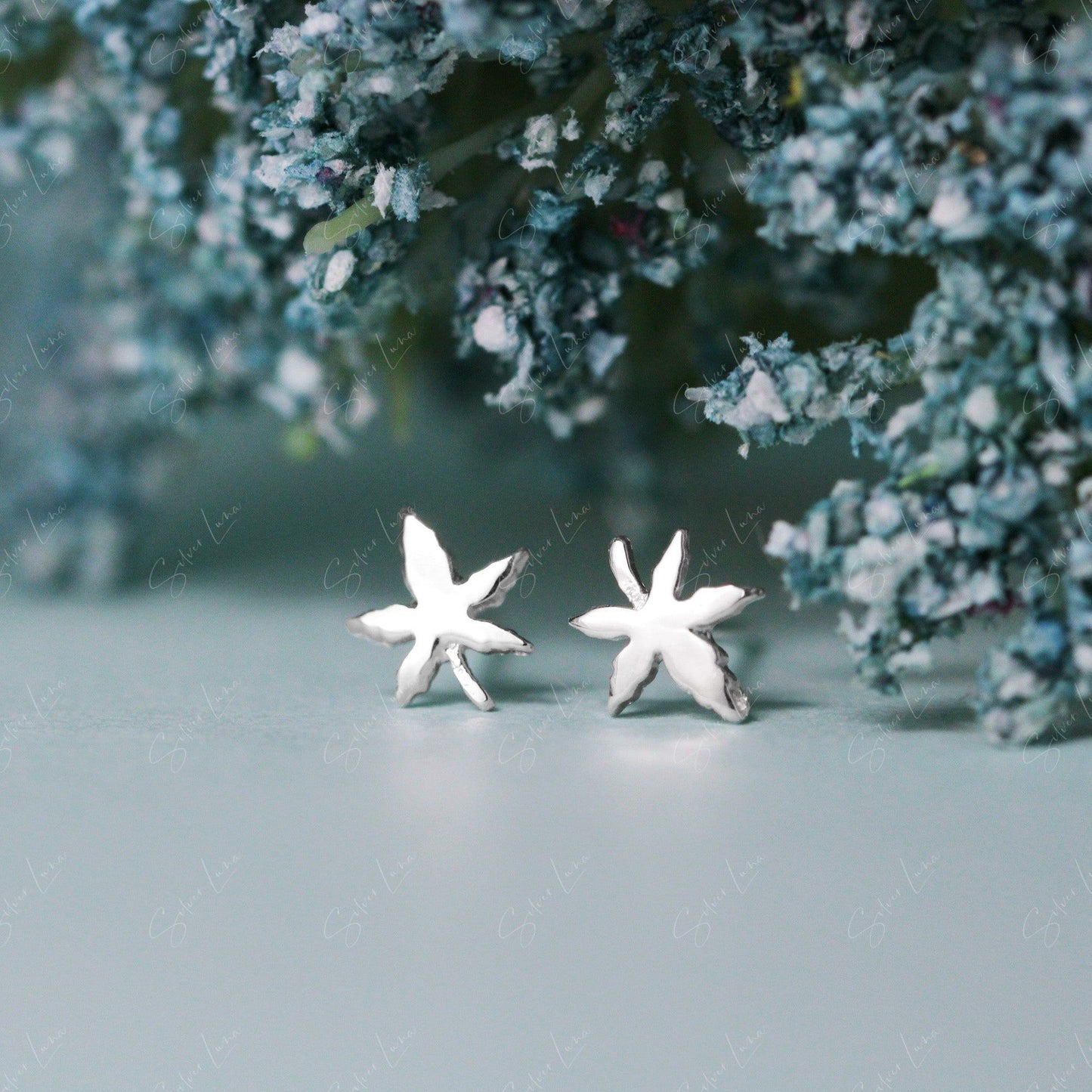 Canadian maple leaves sterling silver stud earrings