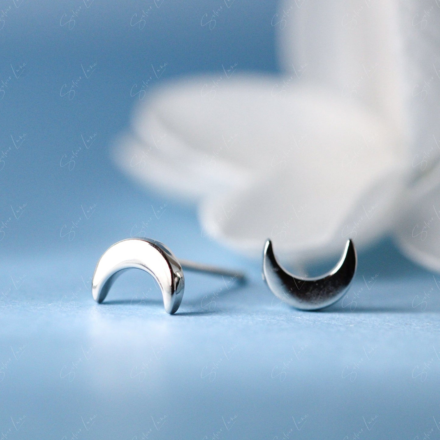 Tiny sterling silver moon stud earrings
