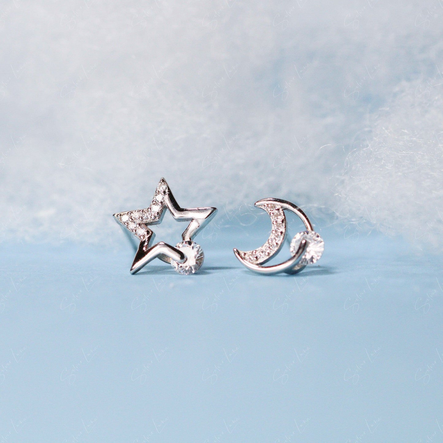 moon and star sterling silver stud earrings