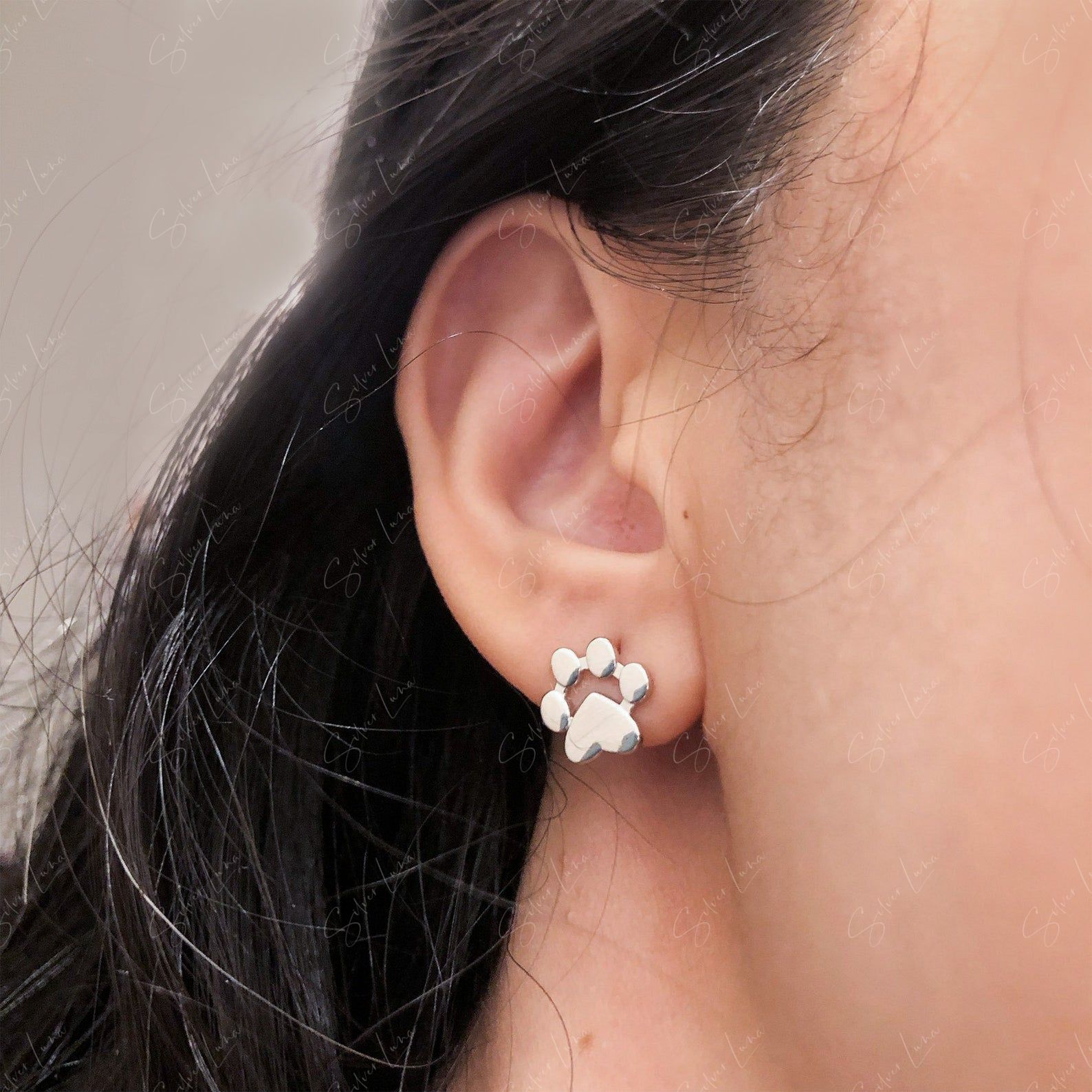 cute paw silver stud earrings