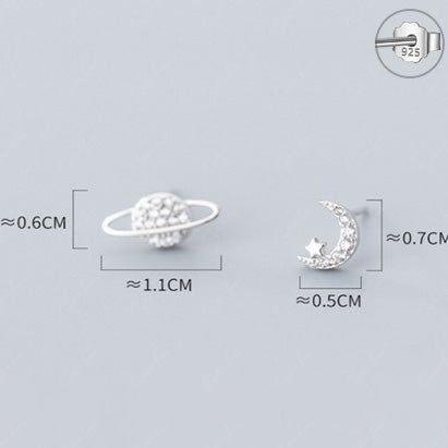 Planet moon star sterling silver stud earrings