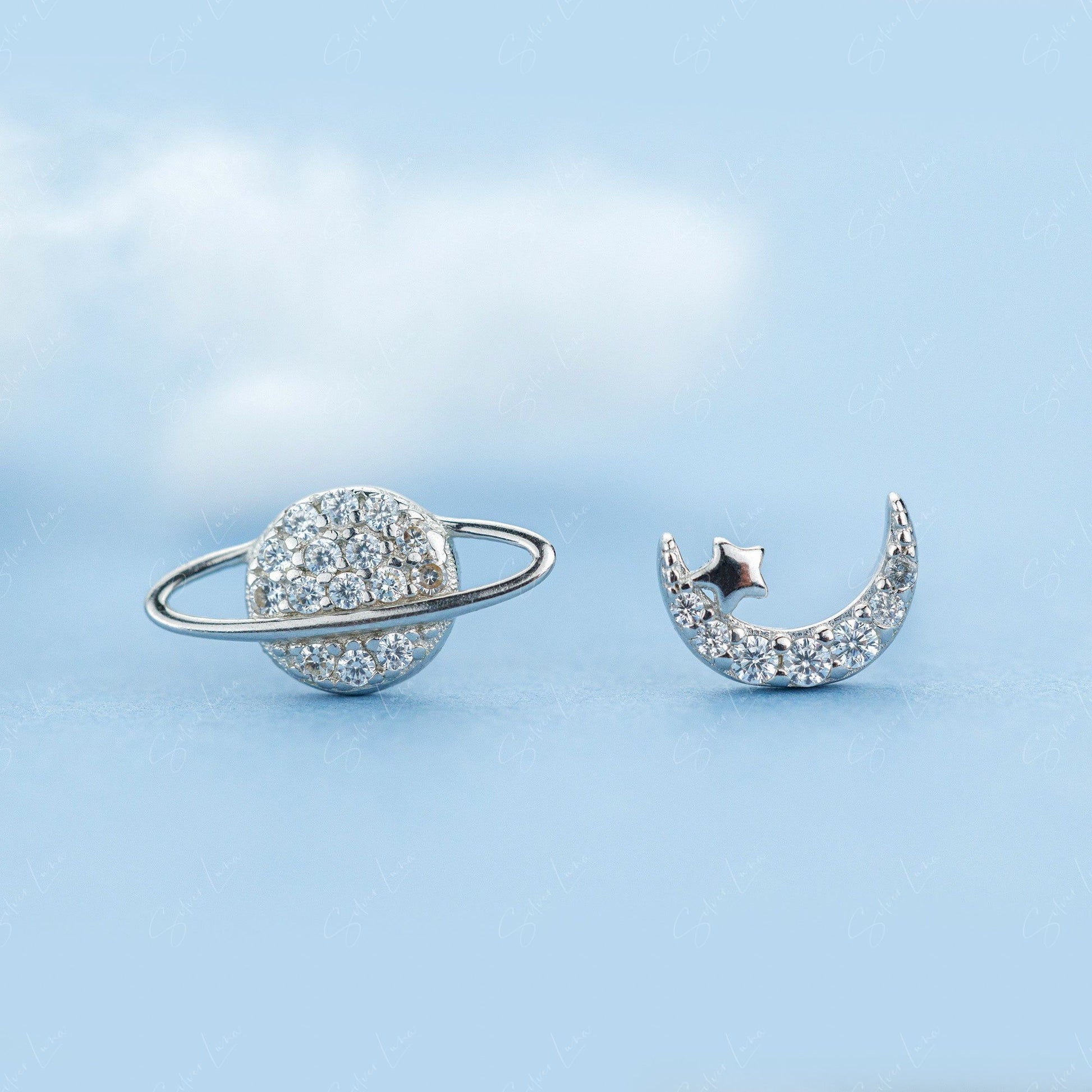 planet moon stud earrings