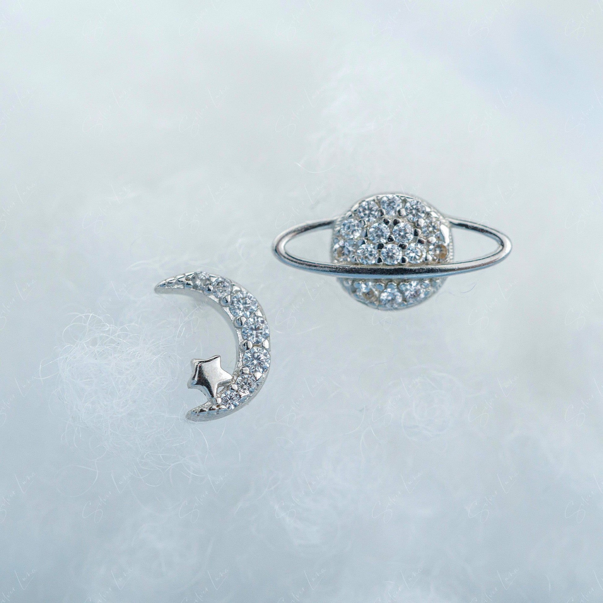 galaxy moon star planet stud earrings