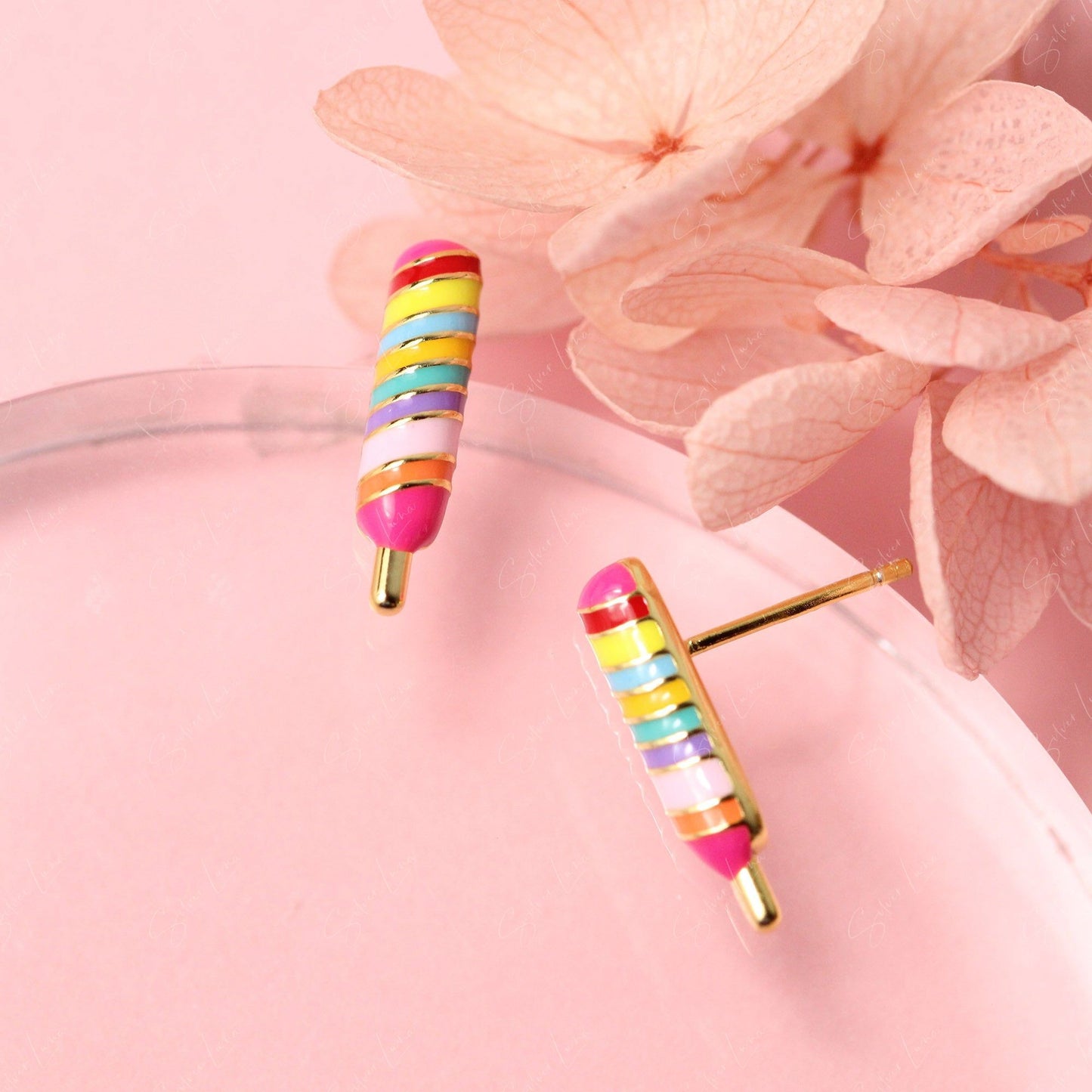 Rainbow ice pop sterling silver stud earrings