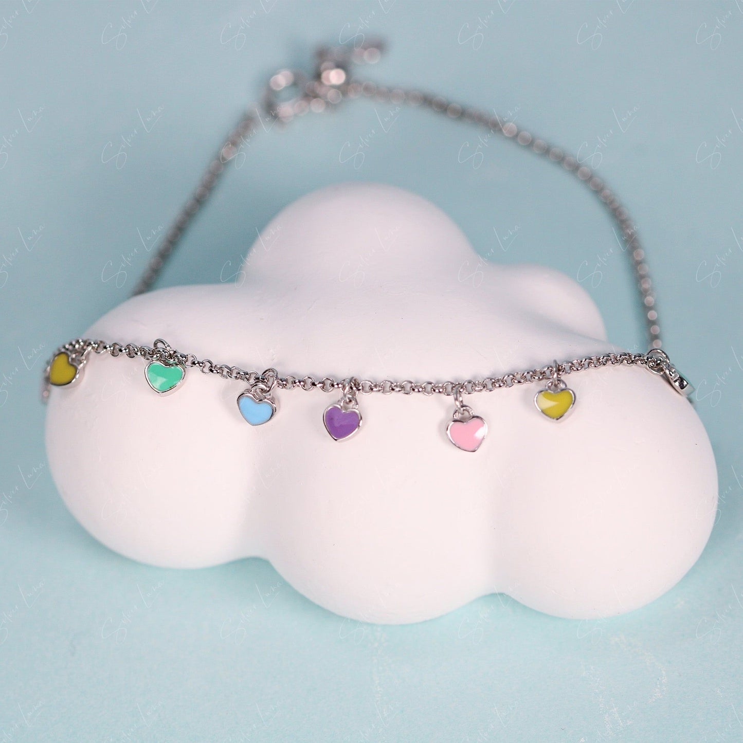 cute rainbow color heart anklet