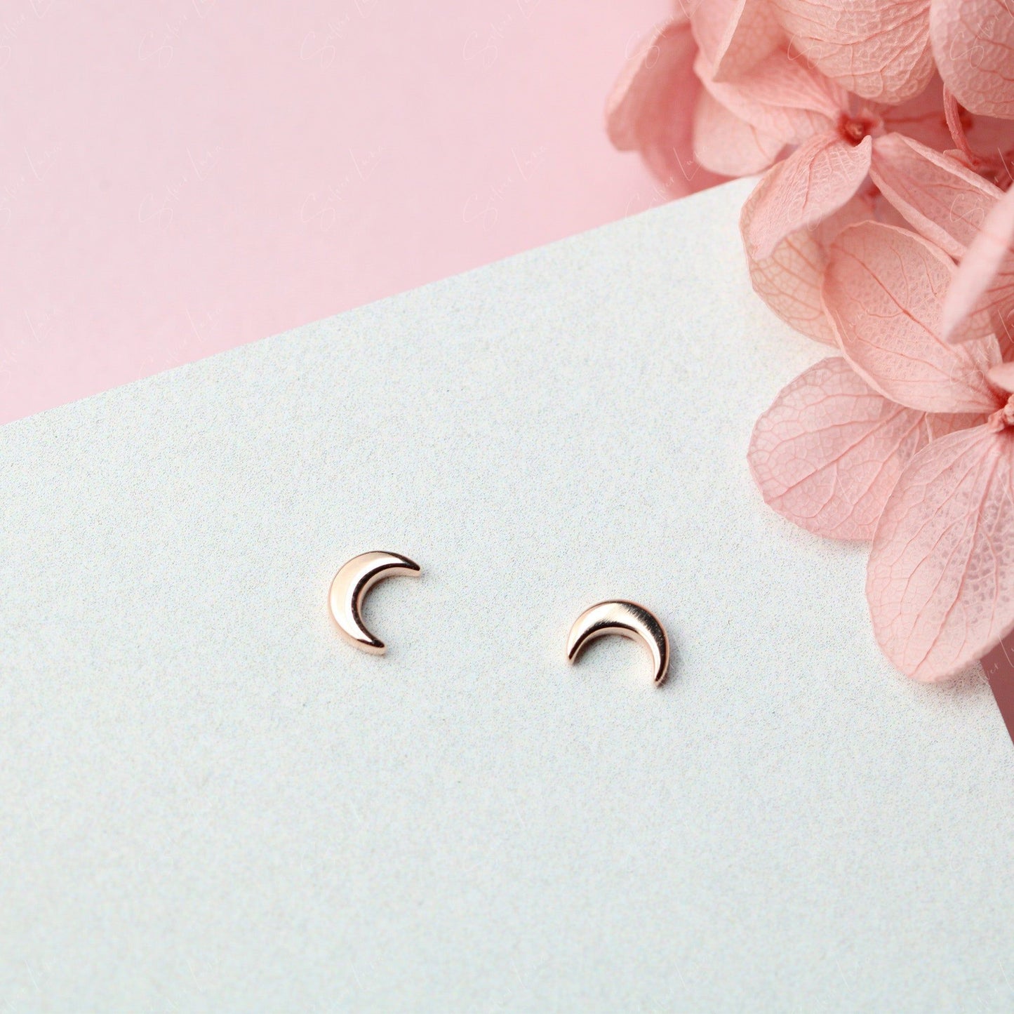 rose gold moon stud earrings