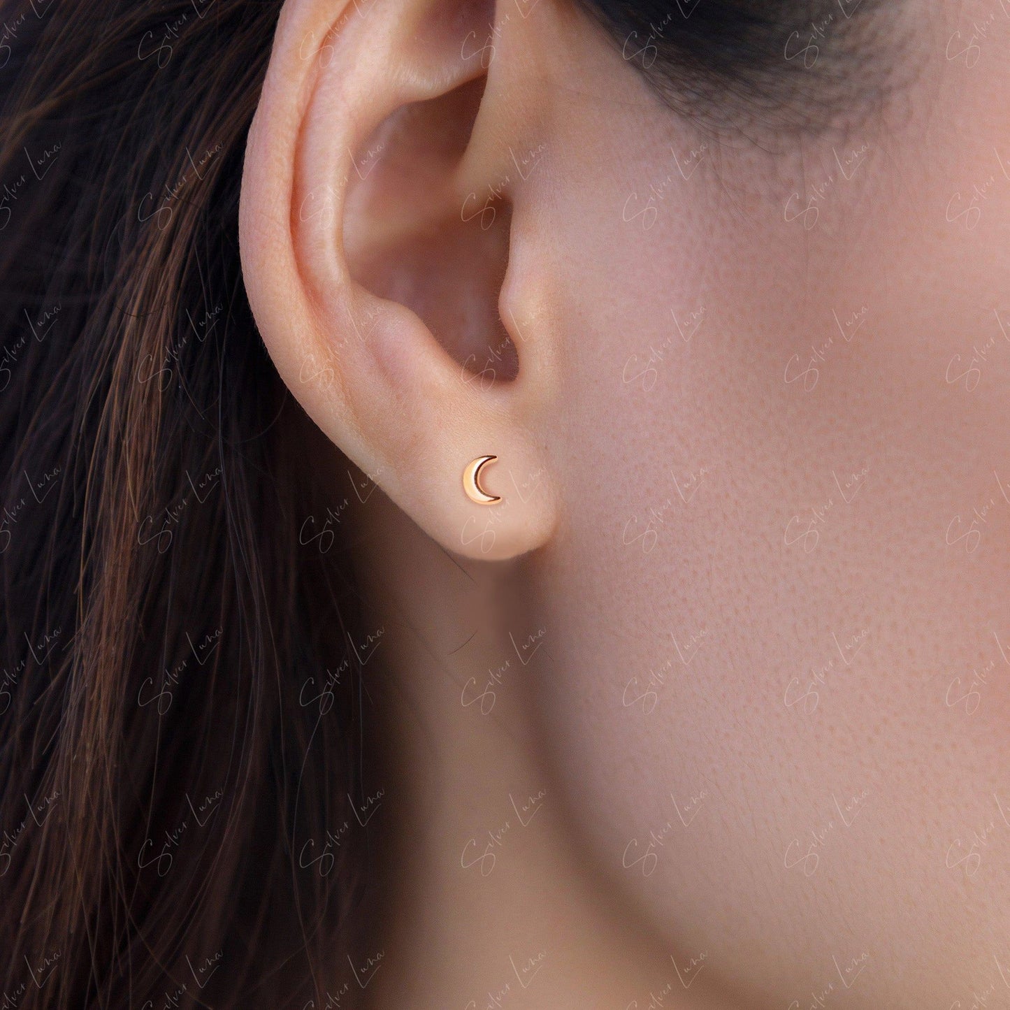 tiny moon stud earrings