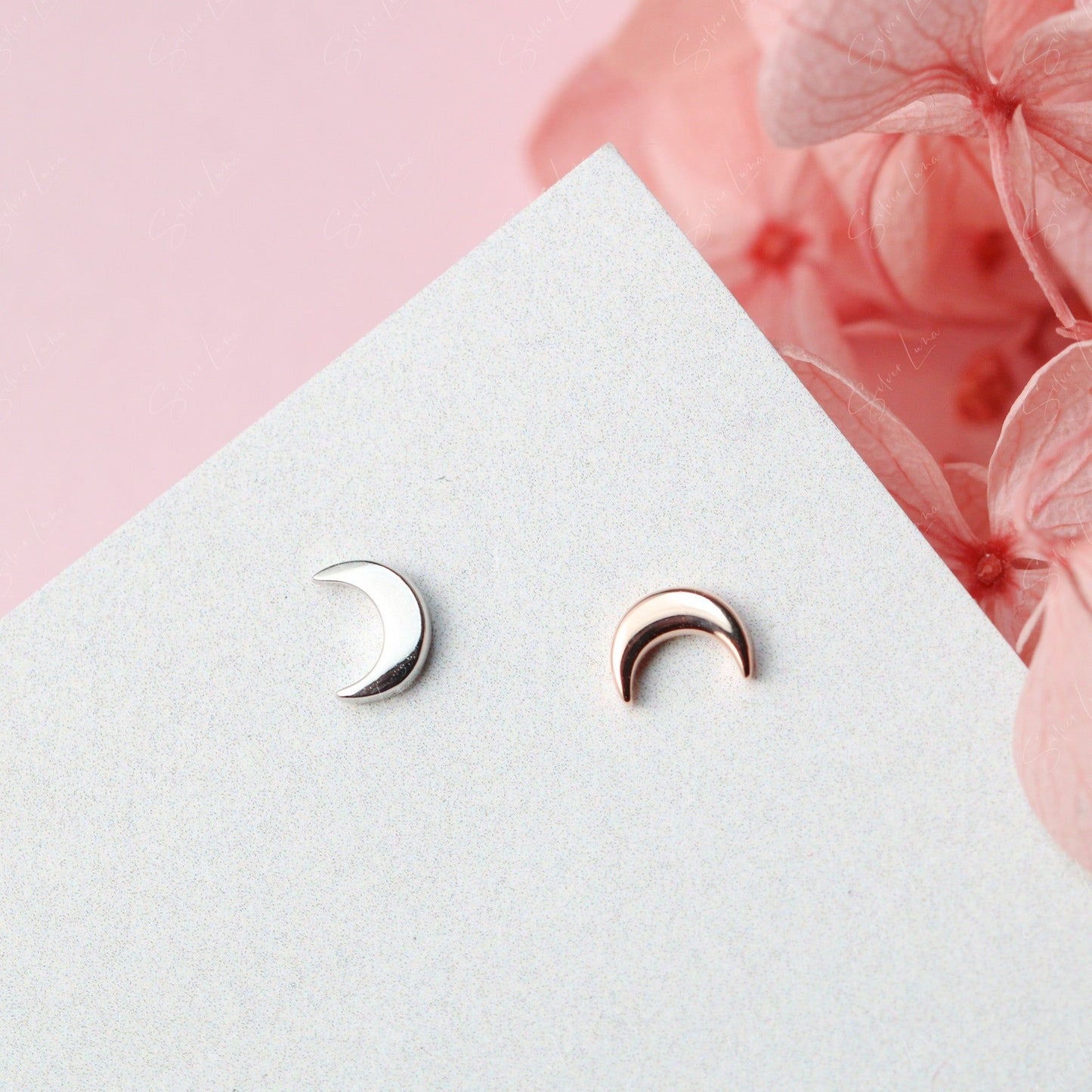 Tiny sterling silver moon stud earrings