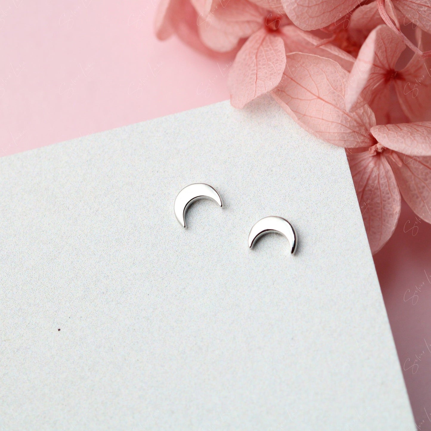 sterling silver moon stud earrings