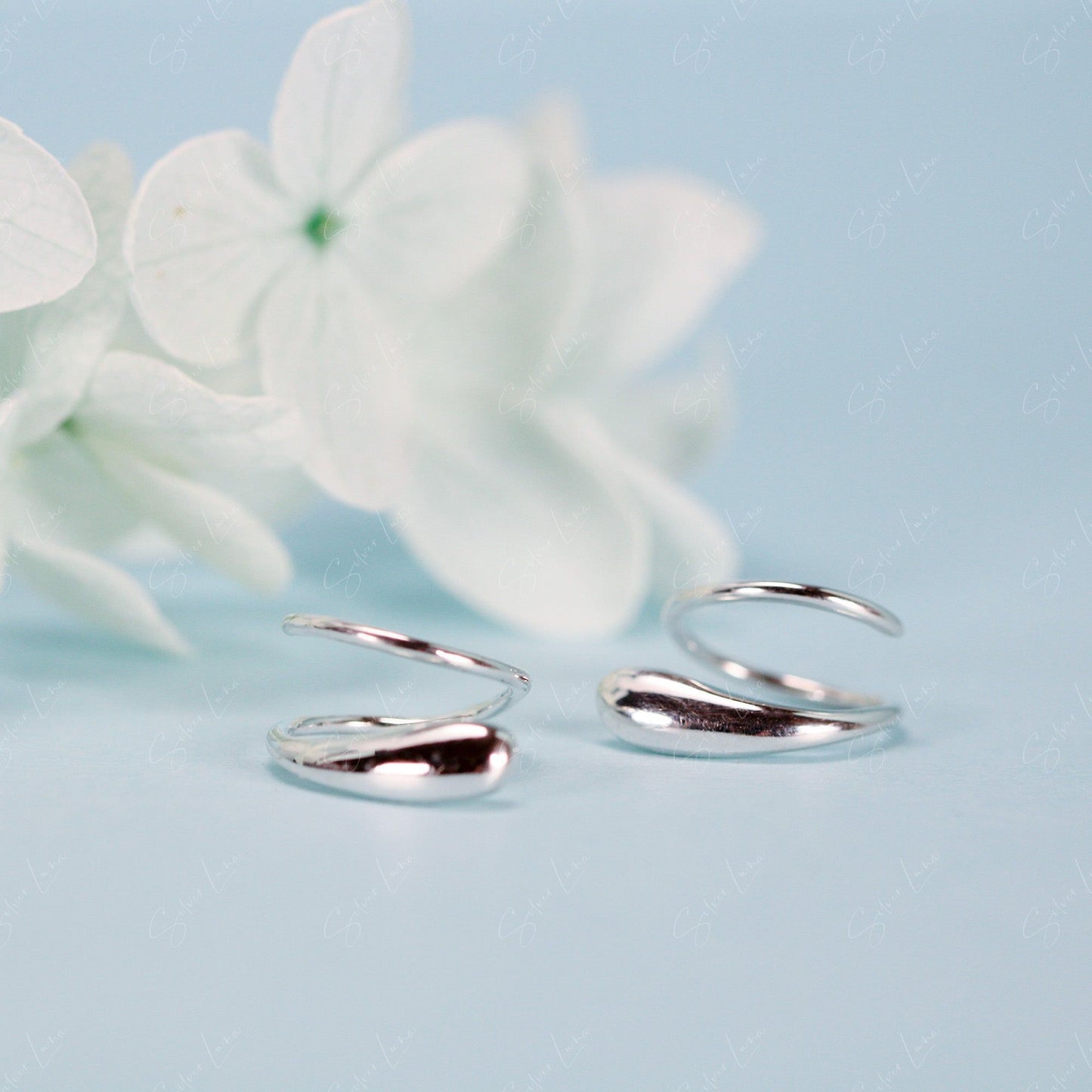 Minimalist spiral snake wrap sterling silver earrings