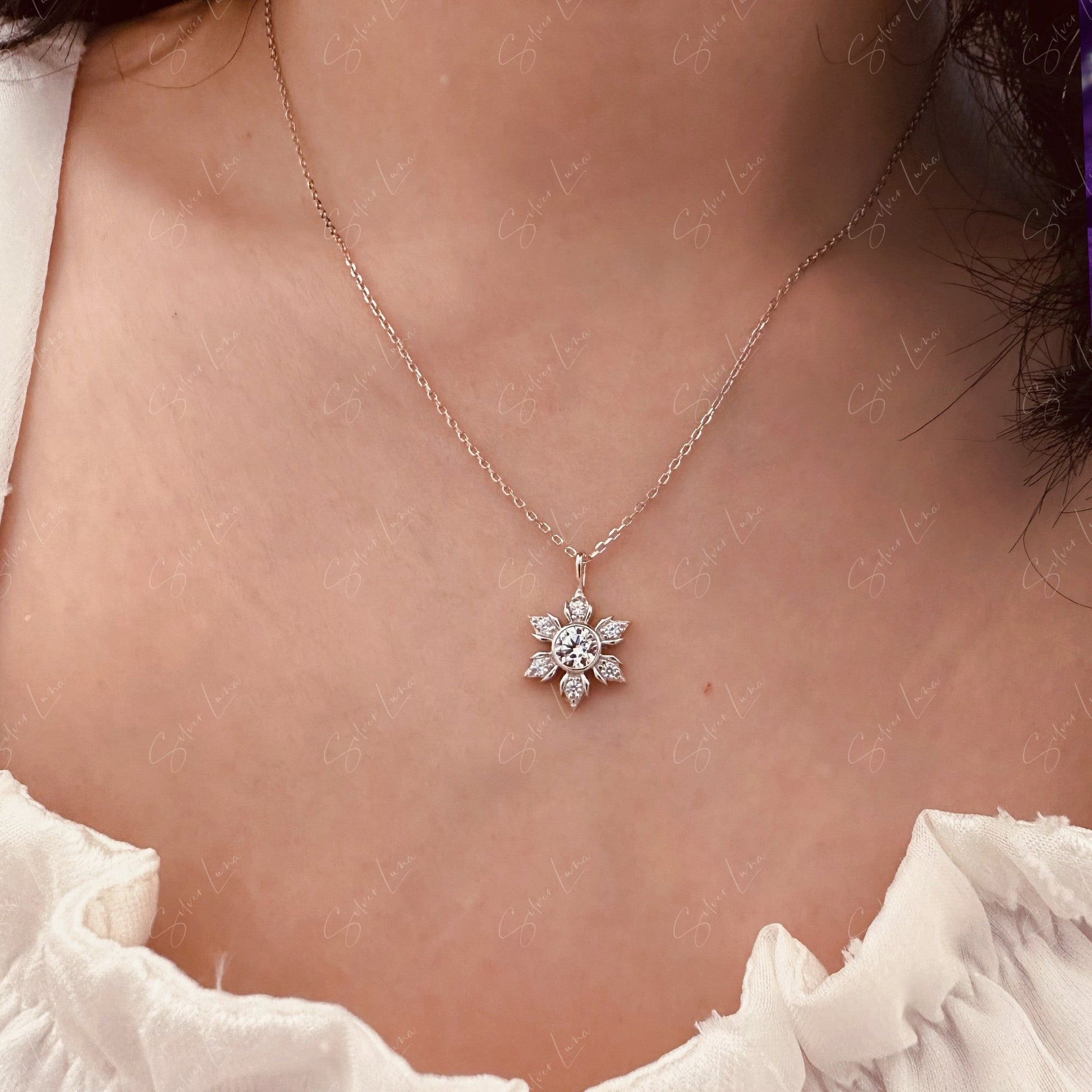Moissanite snowflake pendant necklace