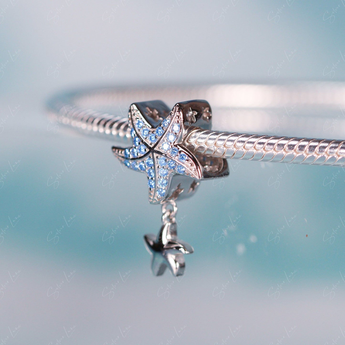 Blue Starfish dangle bead sterling silver charm